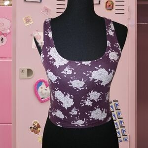 Y2K Forever 21 Purple Floral Crop Top with cute back detail